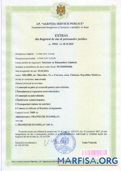 Downloadable Moldavia Certificate of Incorporation template